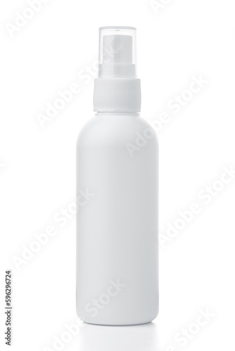 Plastic Clean Three blank bottles With Dispenser Pump on white background	
