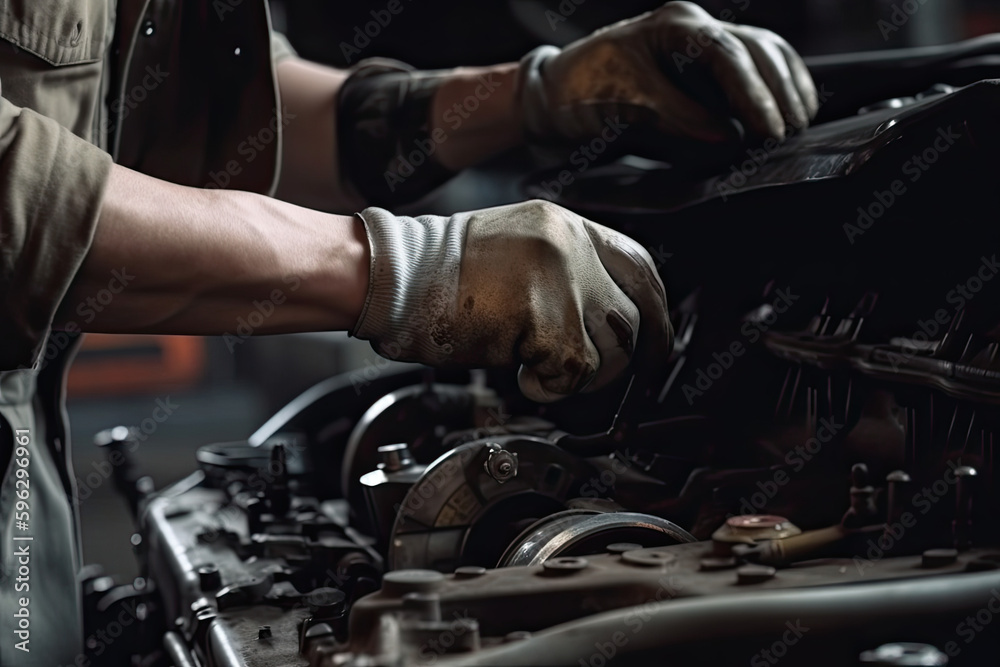 Auto mechanic working on car broken engine in mechanics service or garage Auto mechanic working on car broken engine in mechanics service or garage