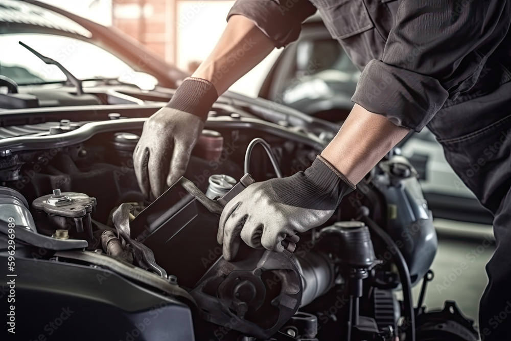 Auto mechanic working on car broken engine in mechanics service or garage Auto mechanic working on car broken engine in mechanics service or garage