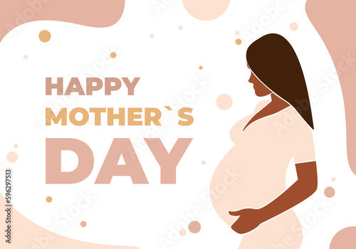 Mother's day card. Pregnant woman. Mother's care. Concept of pregnancy and motherhood. Design for greeting card, poster, web or print. Faceless vector illustration. EPS 10	
