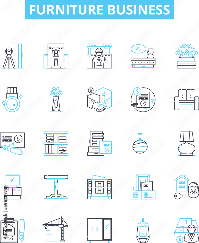Furniture business vector line icons set. Furniture, business, furnishings, store, chairs, tables, sofas illustration outline concept symbols and signs Furniture business vector line icons set. Furniture, business, furnishings, store, chairs, tables, sofas illustration outline concept symbols and signs