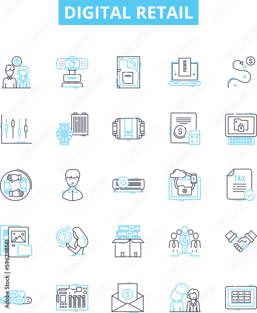 Digital retail vector line icons set. eCommerce, Shopping, Online, Digital, Retail, Marketplace, Buying illustration outline concept symbols and signs