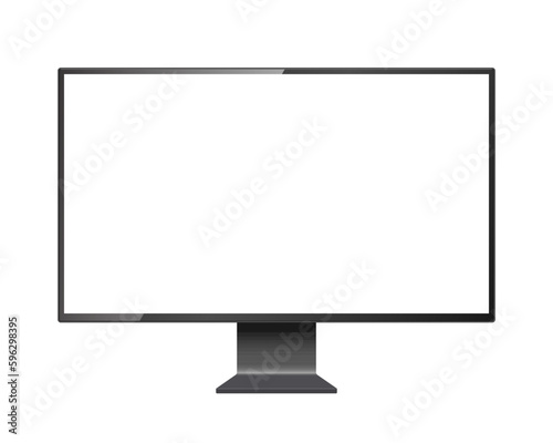 Computer monitor vector mockup. Pc template with blank screen. Desktop isolated on white background.