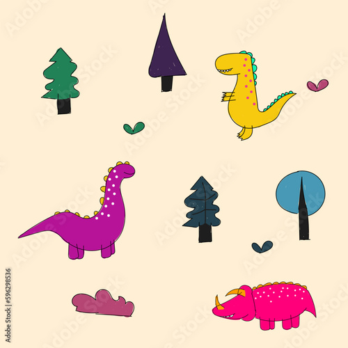 cute dinosaur vector for tee print and background wallpaper