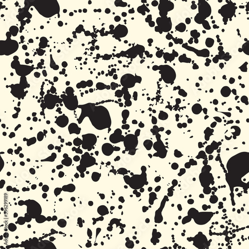 Black Ink Drops. Decorative seamless pattern. Repeating background. Tileable wallpaper print.