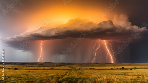 massive thunderhead building over the countryside, ai generated
