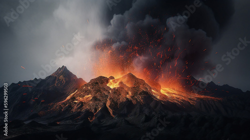 fiery volcanic eruption, ai generated