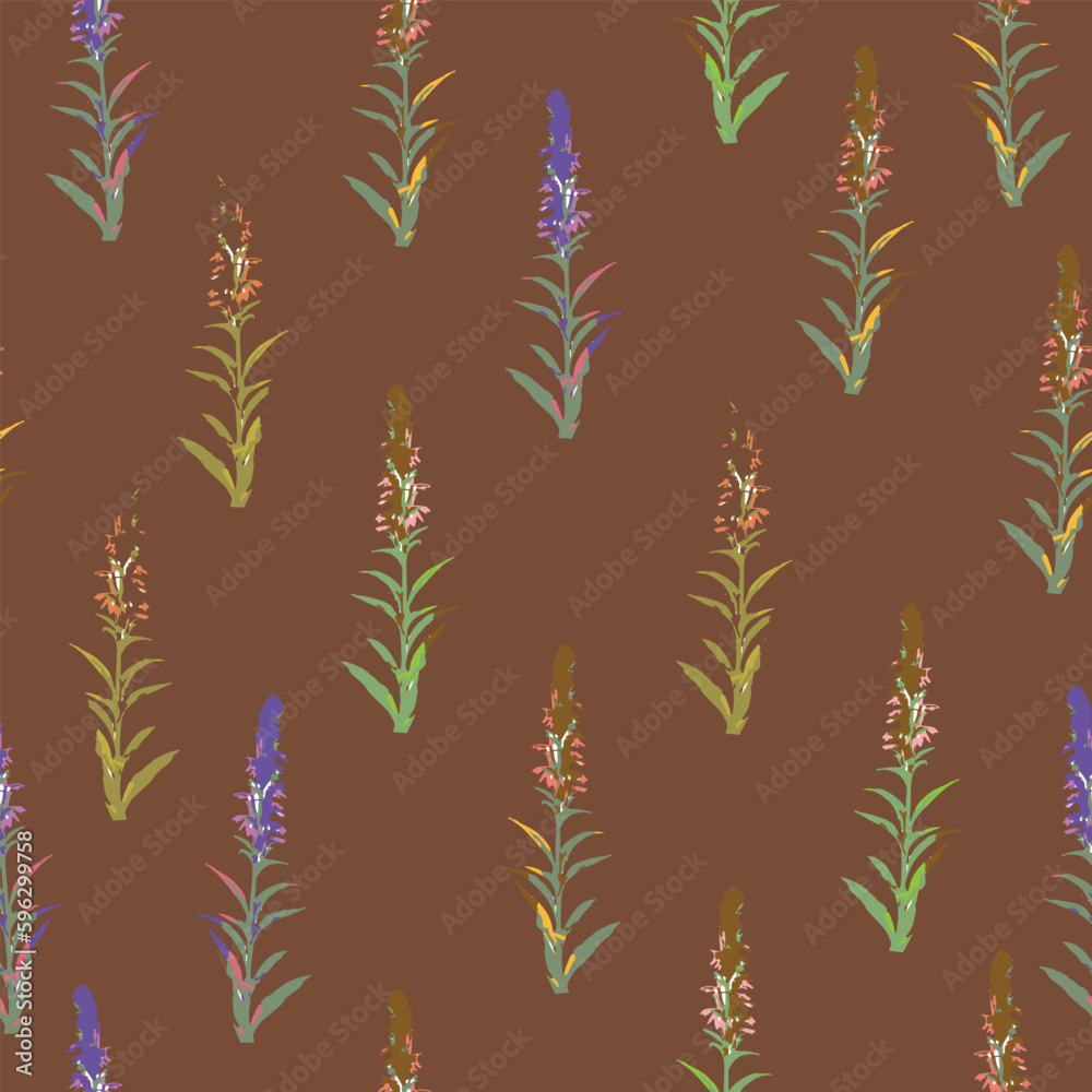 seamless hand drawn backyard flower tree pattern background