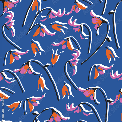 Obraz na płótnie seamless doodle abstract hand drawn flower pattern on blue background w salonie
