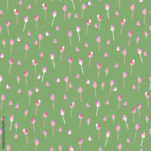 Obraz na płótnie seamless mixed abstract tiny tulips pattern on green background w salonie