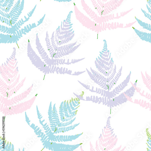 Obraz na płótnie seamless simple pastel fern leaves stamp pattern on white background w salonie