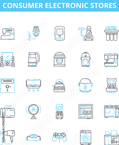 Consumer electronic stores vector line icons set. Electronics, Consumer, Store, Shopping, Appliances, Retailer, Buyers illustration outline concept symbols and signs © Nina