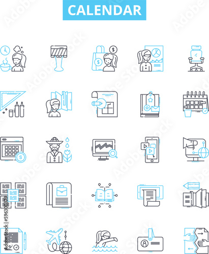 Calendar vector line icons set. Diary, Schedule, Datebook, Timeline, Booklet, Record, Register illustration outline concept symbols and signs