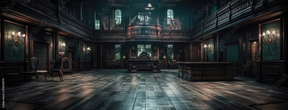 A Haunted Mansion With Creaky Floors Panoramic Background. Generative AI