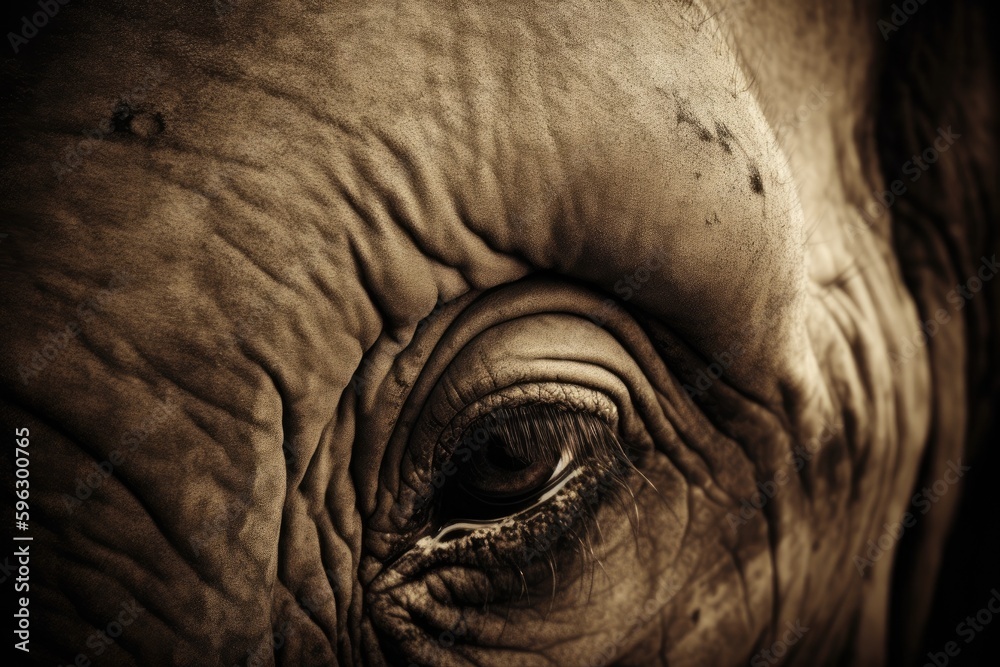 an elephants eye with intricate wrinkles and textures in close-up. Generative AI an elephants eye with intricate wrinkles and textures in close-up. Generative AI