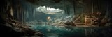 A Massive Cave System With Underground Rivers Panoramic Background. Generative AI