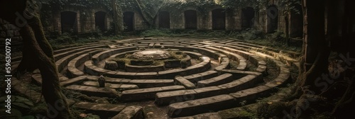 A Mysterious Labyrinth With Deadly Traps Panoramic Background. Generative AI
