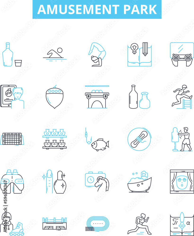 amusement park vector line icons set. Festival, playground, carnival, rides, arcade, rollercoaster, ferris-wheel illustration outline concept symbols and signs amusement park vector line icons set. Festival, playground, carnival, rides, arcade, rollercoaster, ferris-wheel illustration outline concept symbols and signs