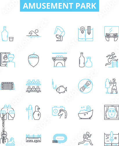 amusement park vector line icons set. Festival, playground, carnival, rides, arcade, rollercoaster, ferris-wheel illustration outline concept symbols and signs