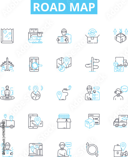 Road map vector line icons set. Route, Map, Path, Trace, Guide, Trajectory, Journey illustration outline concept symbols and signs