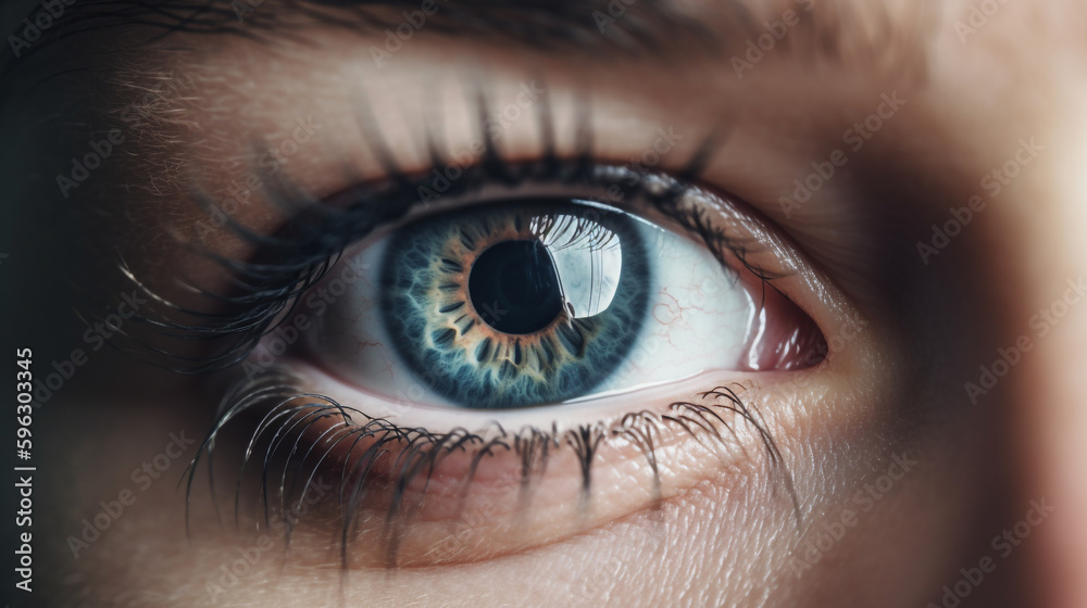 a close up of a woman's eye with blue eyes. Generative Ai