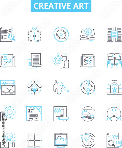 Creative art vector line icons set. Creativity, Art, Painting, Drawing, Sketching, Graphic, Design illustration outline concept symbols and signs