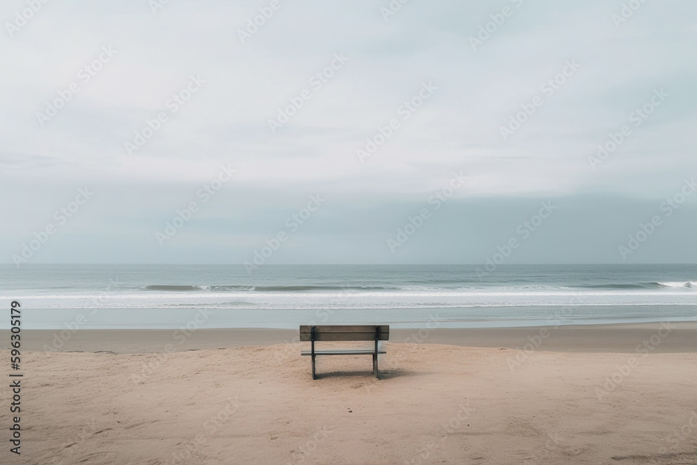 empty bench by the sea, Generative AI