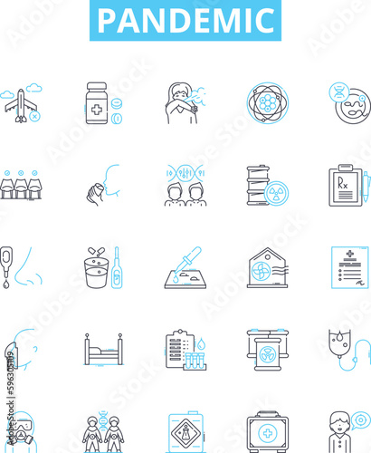 Pandemic vector line icons set. Coronavirus, Outbreak, Illness, Infectious, Epidemic, Contagion, Spread illustration outline concept symbols and signs