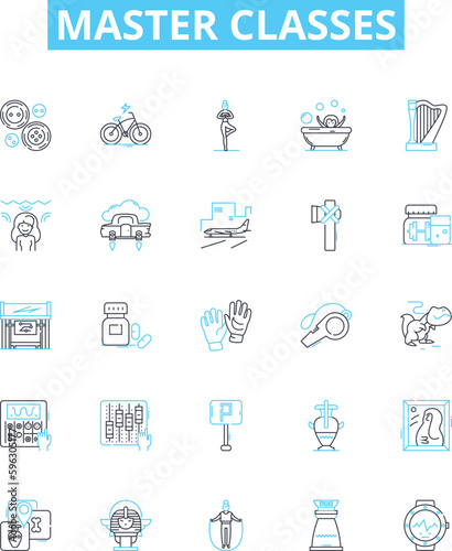 Master Classes vector line icons set. Masters, Classes, Learning, Instruction, Education, Course, Program illustration outline concept symbols and signs