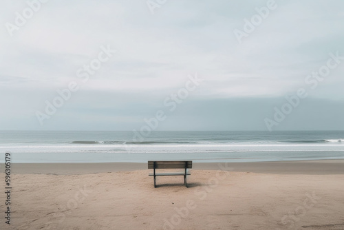 empty bench by the sea  Generative AI