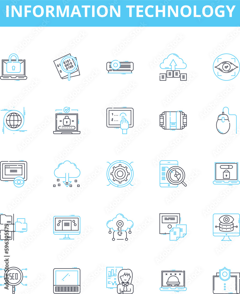 Information technology vector line icons set. IT, Computers, Software, Networking, Data, Security, Automation illustration outline concept symbols and signs Information technology vector line icons set. IT, Computers, Software, Networking, Data, Security, Automation illustration outline concept symbols and signs