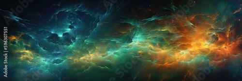 Orange Blue Green Space , Panoramic Background. Generative AI © Ян Заболотний