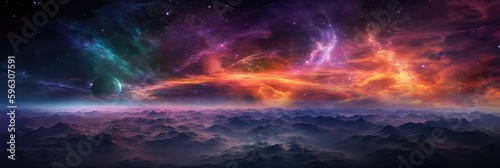 Orange Green Purple Space   Panoramic Background. Generative AI