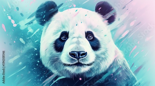 Multicolored Panda on a pastel colored background. Elegant colorful animal wallpaper illustration. Dreamy creative vibe aesthetics. Generative AI.