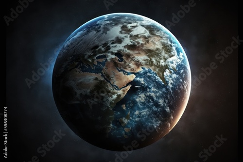 Earth planet globe in space. Continents and oceans. Generative AI