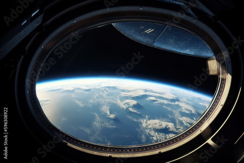 Earth globe view from the window of a spaceship. Generative AI