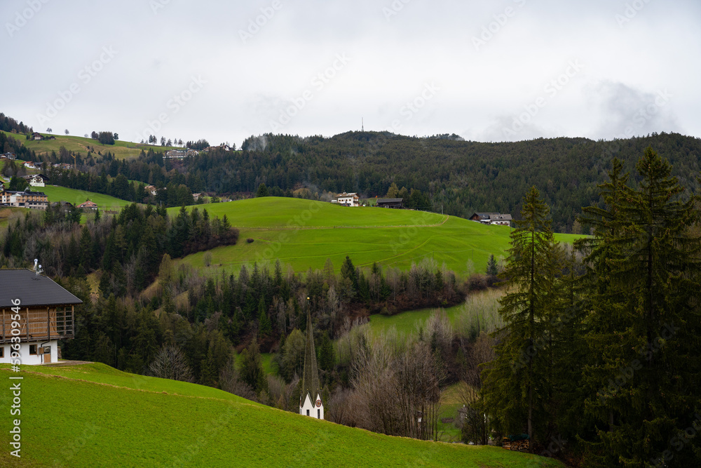 Obraz premium landscape in the mountains, Ortesei, Italian Alpine Village