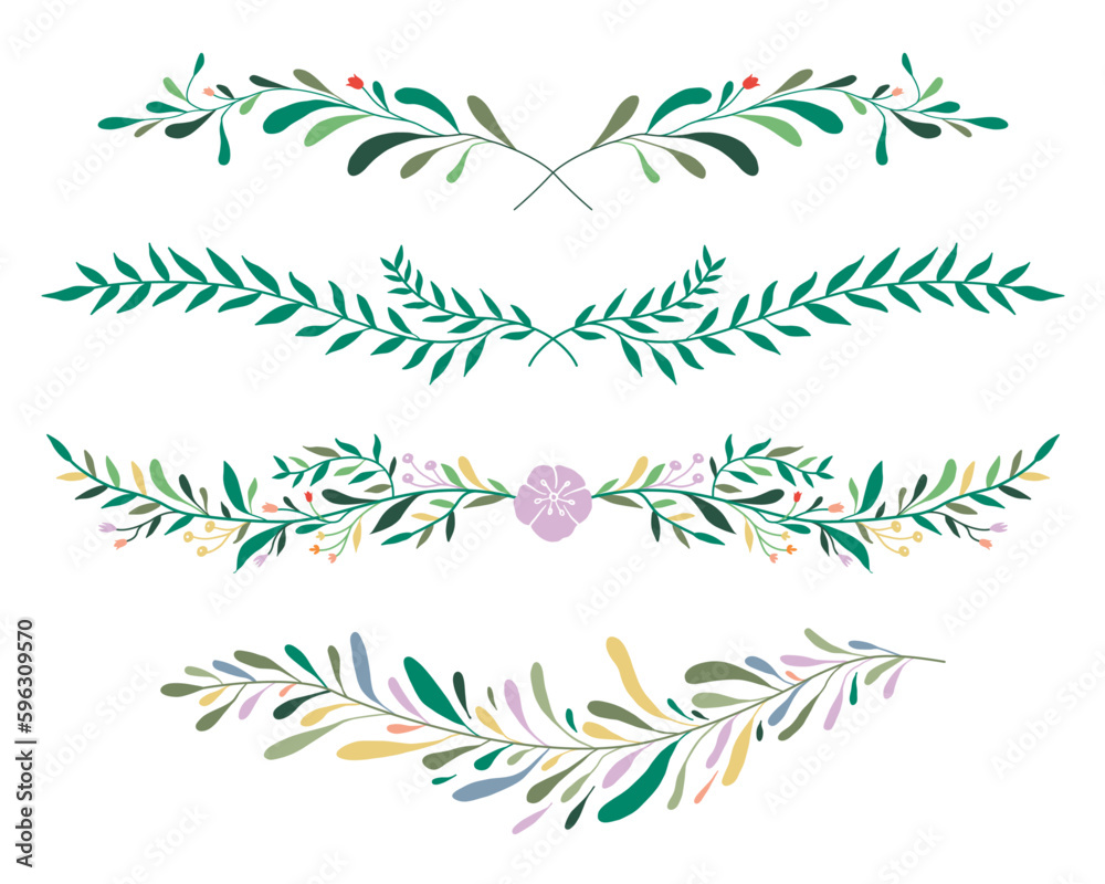 Flower and leaf wreath frame. Botanical garland, border decoration. Wildflower and herbs branch vector illustration. Great for wedding invitation, greeting car, graphic element. Flower and leaf wreath frame. Botanical garland, border decoration. Wildflower and herbs branch vector illustration. Great for wedding invitation, greeting car, graphic element.