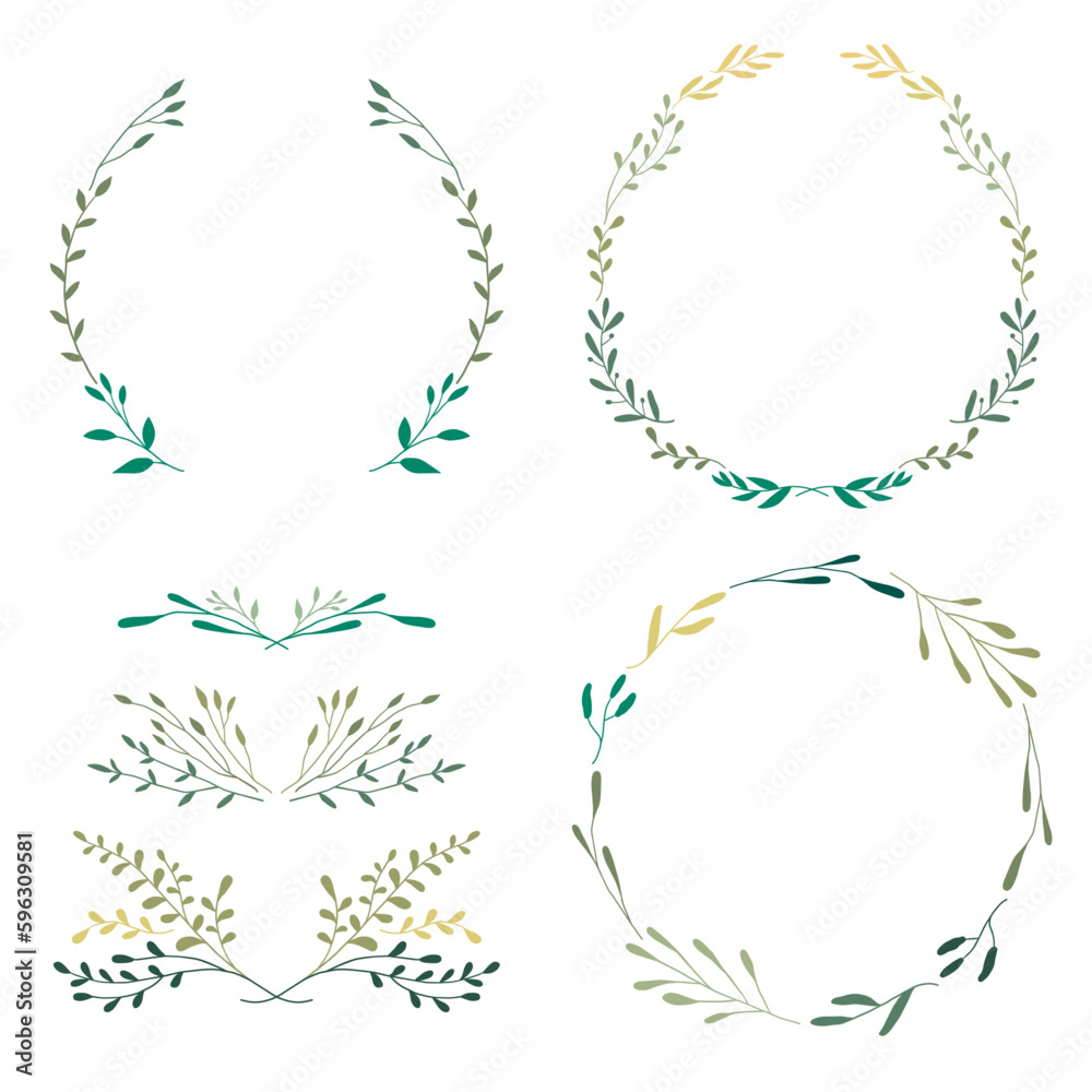 Flower and leaf wreath frame. Botanical garland, border decoration. Wildflower and herbs branch vector illustration. Great for wedding invitation, greeting car, graphic element. Flower and leaf wreath frame. Botanical garland, border decoration. Wildflower and herbs branch vector illustration. Great for wedding invitation, greeting car, graphic element.