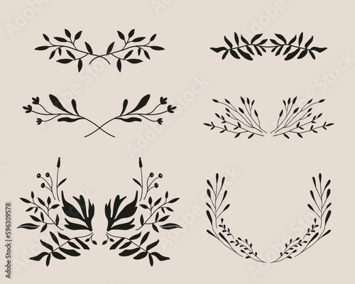Flower and leaf wreath frame. Botanical garland  border decoration. Wildflower and herbs branch vector illustration. Great for wedding invitation  greeting car  graphic element.