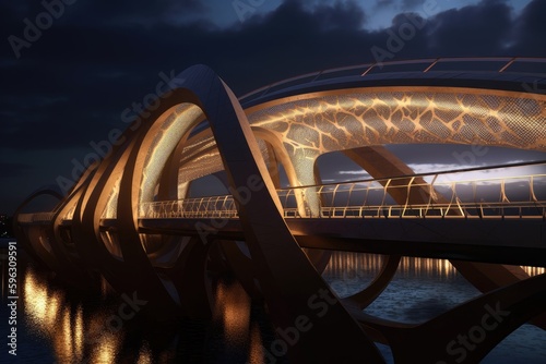 a futuristic and conceptual bridge, with intricate details and lighting, created with generative ai