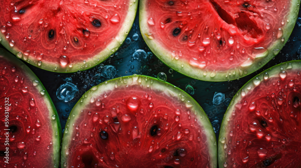 Slices of fresh watermelon with drops of water on black background. Slices of fresh watermelon with drops of water on black background.