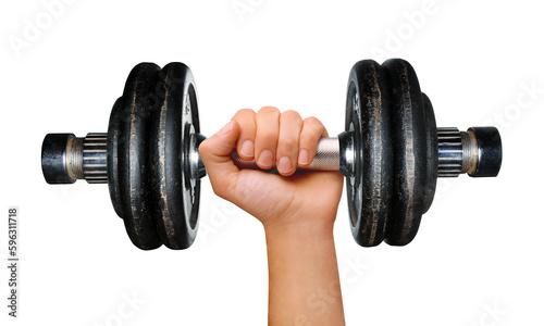 a hand holds a dumbbell