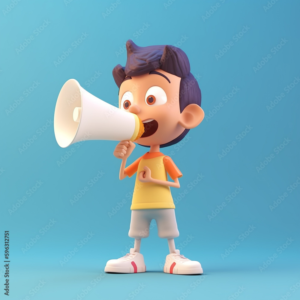 Cartoon 3d character speaking into a megaphone. Cartoon 3d character speaking into a megaphone.