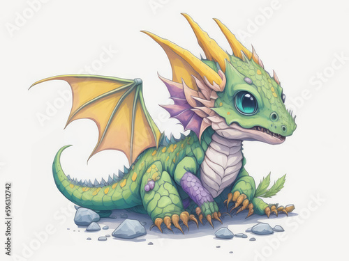 green dragon on white in watercolor style