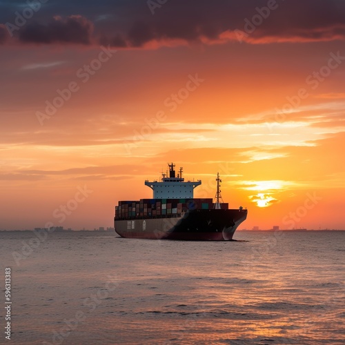 Container cargo freight ship at sunset. Generative AI