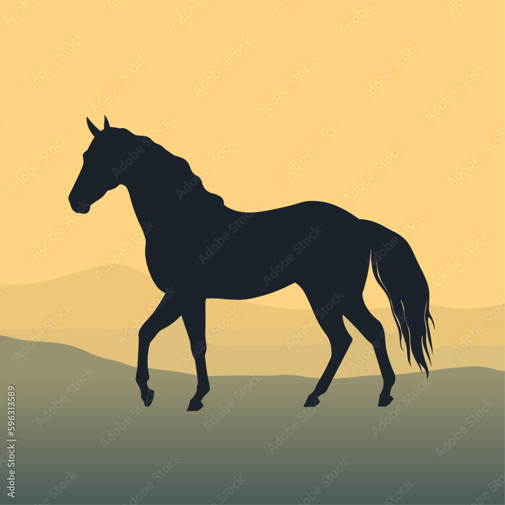 Silhouette horse, landscape, vector illustration Silhouette horse, landscape, vector illustration