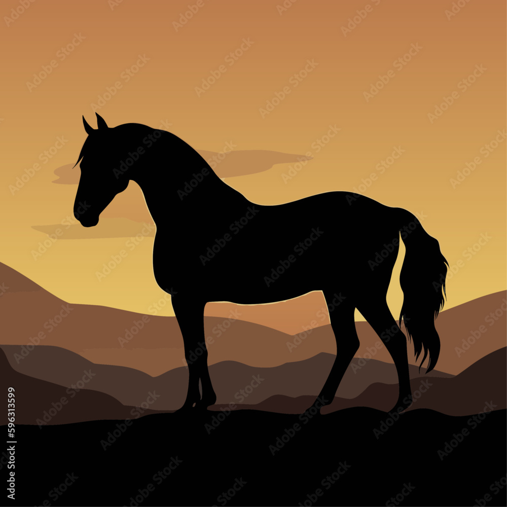 Silhouette horse, landscape, vector illustration Silhouette horse, landscape, vector illustration