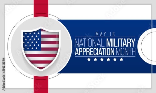 Military Appreciation Month (NMAM) is celebrated every year in May and is a declaration that encourages U.S. citizens to observe the month in a symbol of unity. Vector illustration