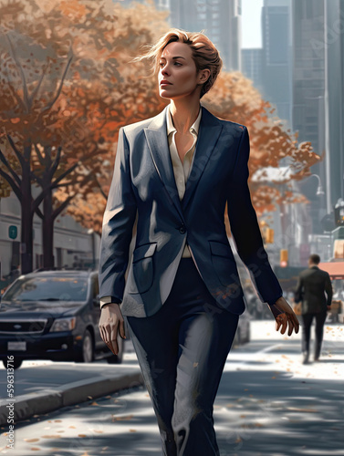 Fall walk after work, AI generated